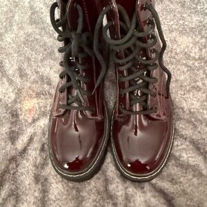 Sincerely Jules Burgundy Lace-Up Combat Boots with Black Trim
